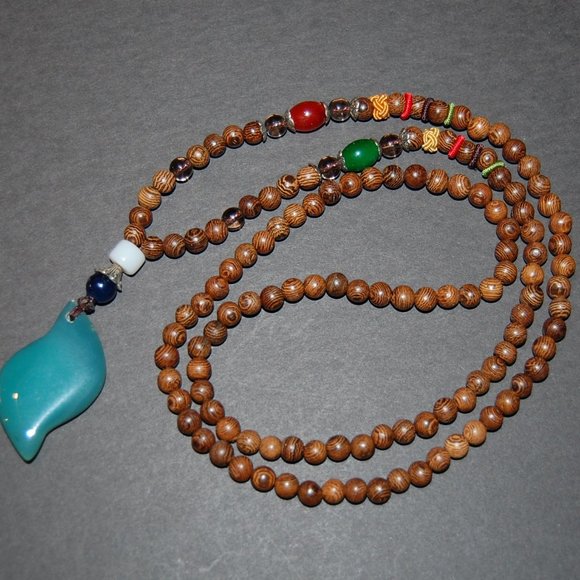 Yoga Nacklace,Wood Necklce,Yoga Wooden Necklace,Tibetan Necklace,Wood,Gemstone - Picture 1 of 2